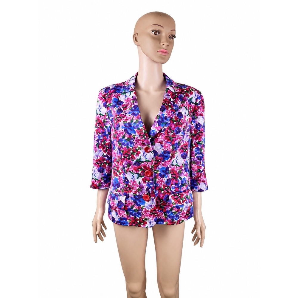 ESCADA Y2K Floral Blazer Jacket Size 44 Pink Purple Cotton Stretch Designer
